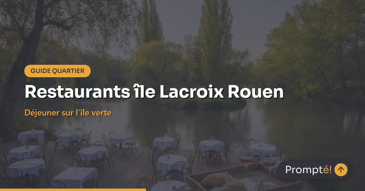 Vue de l'ile Lacroix a Rouen en bord de Seine avec espaces verts et terrasses de restaurants